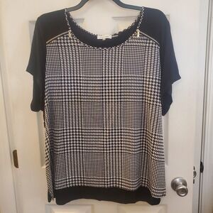 Calvin Klein sz 3X short slv Top PullOver Houndstooth blk/wht chic career work